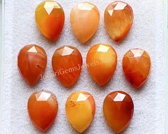 New Carnelian Rose Cut Pear Gemstone 10 Pieces Lot | Size : 10X14 MM | AAA+ Carnelian Rose Cut With Flat Back For Handmade Jewelry