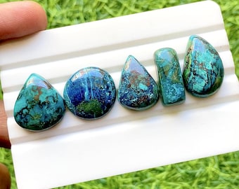 Azurite Cabochon Loose Gemstone 5 Pieces Lot For Jewelry Making | Size : 23-19 MM | AAA+ Natural Azurite For Handmade Jewelry - 33413