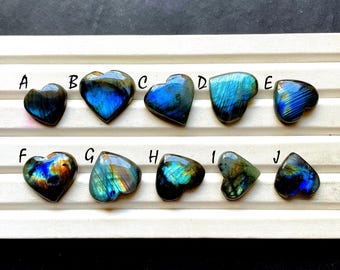 Labradorite Heart Shape Cabochon Loose Gemstone For Jewelry Making, AAA+ Natural Multi Blue Labradorite Cabochon For Wire Wrap - 33200-33209