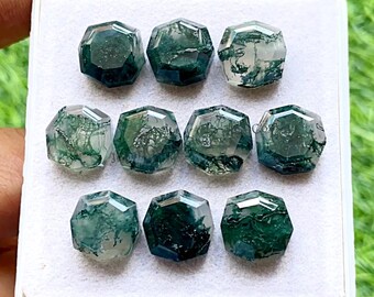 Moss Agate Fancy Cut Cushion Shape With Flat Back Gemstone 10 Pieces Lot | Size : 12 MM | AAA+ Natural Moss Agate Used For Jewelry Making