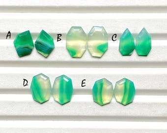 Selected Green Banded Agate Fancy Rose Cut Pairs For Handmade Jewelry, Natural Green Banded Agate Matching Pairs For Earrings - 29198-29202