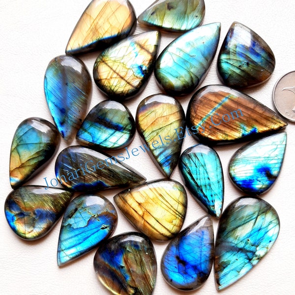 PEAR SHAPE Labradorite, Wholesale Lot AAA+ Blue and Multi Both Fire Labradorite Cabochon Loose Gemstone For Jewelry Making