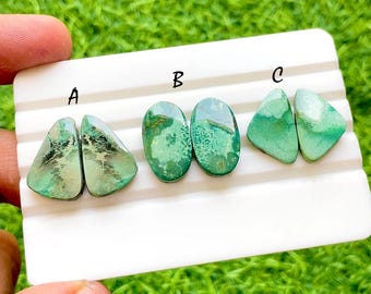 Tibetan Turquoise Pair Cabochon Loose Gemstone For Jewelry Making, AAA+ Natural Tibetan Turquoise Pair Cabochon For Earrings -  37578-37580