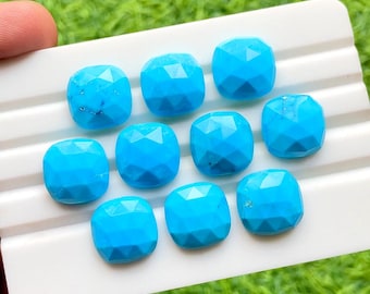 Turquoise 13 MM Rose Cut Cushion Shape Gemstone 5 Pieces Lot With Flat Back For Handmade Jewelry