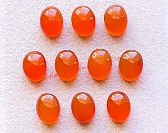Carnelian 7X9 MM Oval Shape Smooth Cabochon Gemstone 10 Pieces Lot, AAA+ Natural Carnelian With Flat Back For Jewelry Making