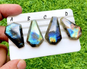 Midnight Flash Labradorite Coffin Cabochon For Wire Wrap, Multi Fire Labradorite Stone, Faceted Coffin Shape For Jewelry Making -37136-37139