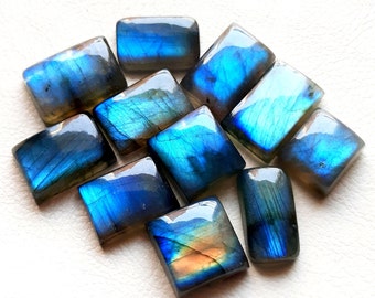 Natural Blue Labradorite Cabochon Loose Gemstone 10 Pieces Lot | Size : 11-17 MM | AAA+ Blue Labradorite For Jewelry Making - 8678