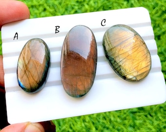 Golden Ember Labradorite Cabochon Loose Gemstone For Jewelry Making, AAA+ Natural Natural Smoky Bronze Flash Labradorite - 35119-35121