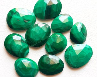 Natural Malachite Gemstone Rose Cut Slice - Malachite Rose Cut Gemstone 10 Pieces Lot For Jewelry Making, Pendant, Ring