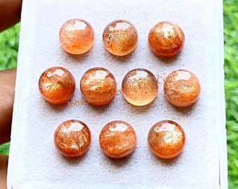 SUNSTONE 10 MM Round Shape Smooth Cabochon Gemstone 10 Pieces Lot, AAA+ Natural Sunstone Round With Flat Back For Handmade Jewelry Making