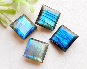 Labradorite Rose Cut 14 MM Square Gemstone 4 Pieces Lot | Top Quality Natural Labradorite Rose Cut With Point Back For Jewelry Making