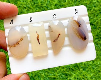 Rare Natural Dendritic Agate Loose Cabochon, Milky White Scenic Gemstone With Natural Inclusion, Unique Designer Jewelry Stone - 37606-37609