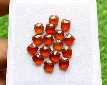 Hessonite Garnet Rose Cut 6 MM Cushion Shape With Flat Back Gemstone 15 Pieces Lot, AAA+ Natural Hessonite Garnet Used For Jewelry Making
