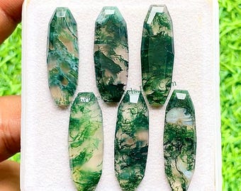 Moss Agate 10X30 MM Fancy Cut Oval Shape With Flat Back Gemstone 6 Pieces Lot For Jewelry, AAA+ Natural Moss Agate Used For Handmade Jewelry