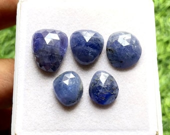 Tanzanite Rose Cut With Flat Back Gemstone 5 Pieces Lot | Size : 19-14 MM | AAA+ Natural Tanzanite For Handmade Jewelry - 11483