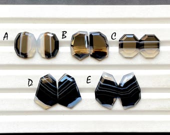Selected Black Banded Agate Fancy Rose Cut Pairs For Handmade Jewelry, Natural Black Banded Agate Matching Pairs For Earrings  - 29998-30002