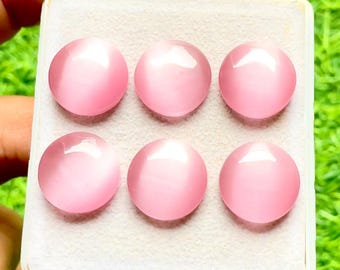 Rose Pink Color Monalisa 16 MM Round Shape Smooth Cabochon With Flat Back Gemstone 6 Pieces Lot, AAA+ Monalisa For Handmade Jewelry