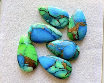 NEW 18x10 MM Green Copper Turquoise 6 Pieces Pear Smooth Cabochon Flat Back Gemstone Lot, AAA+ Green Copper Turquoise For Handmade Jewelry