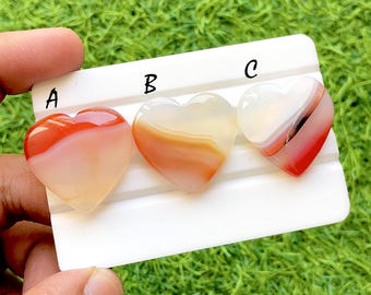 Orange Banded Agate Heart Cabochon For Wire Wrap, Striped Carnelian Agate Loose Gemstones, Polished Heart Stones For Jewelry - 36444-36446