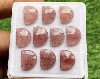 Pink Strawberry Quartz D Shape Rose Cut With Flat Back Gemstone 10 Pieces Lot | Size : 10X14 MM | Strawberry Quartz Used For Jewelry Making