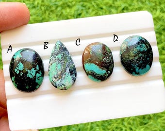 Earth Vein Tibetan Turquoise Cabochon For Wire Wrap, Natural Turquoise Loose Stone, Rustic Matrix Turquoise for Jewelry Making - 36661-36664