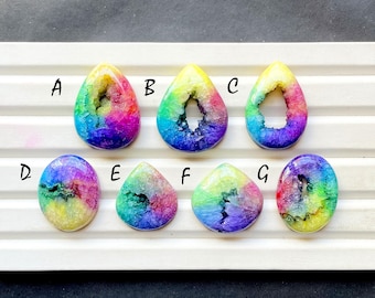 AMAZING Solar Quartz Druzy With Crystals Cabochon Gemstone For Jewelry Making, AAA+ Natural Agate Dyed Druzy For Wire Wrap - 31488-31494