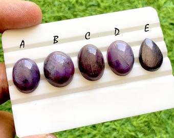 Mystic Glow Star Ruby Loose Gemstone Cabochon, Natural Burgundy Purple Corundum, Smooth Designer Gemstones For Jewelry Making - 37978-37982