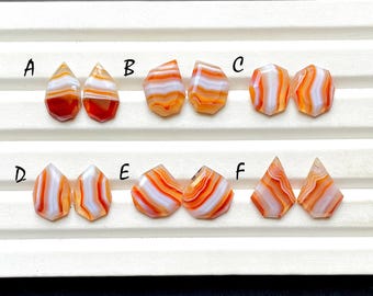 Selected Orange Banded Agate Fancy Rose Cut Pairs For Handmade Jewelry, Orange Banded Agate Matching Pairs For Earrings - 29980-29985