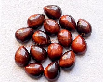 Red Tiger's Eye 7X9 MM Pear Smooth Cabochon Gemstone 15 Pieces Lot For Jewelry Making, AAA+ Tiger Eye's With Flat Back For Handmade Jewelry