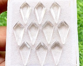 Clear Quartz Kite Shape Step Cut With Flat Back Gemstone 10 Pieces Lot For Jewelry Making | Size : 10X20 MM | AAA+ Natural Clear Quartz Kite