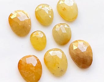 Authentic Natural Yellow Sapphire 8 Pieces Rose Cut Slice Loose Gemstone With Flat Back For Jewelry Making | Size : 10-12 MM Approx - 21168