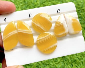 Yellow Calcite Pairs Cabochon Loose Gemstone, AAA+ Natural Yellow Calcite Pair Cabochon For Handmade Jewelry - 35905-35907