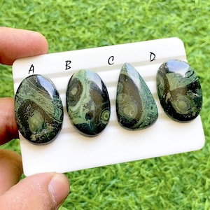 Oude aarde Kambaba jaspis cabochon voor draadwikkel, zeldzame bolpatroon groene steen, junglesteen designer sieraden edelstenen - 37950-37953