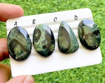 Ancient Earth Kambaba Jasper Cabochon For Wire Wrap, Rare Orb Pattern Green Stone, Jungle Stone Designer Jewelry Gemstones - 37950-37953