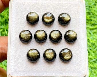 Golden Obsidian 10 MM Round Shape Smooth Cabochon With Flat Back 10 Pieces Gemstone Lot For Handmade Jewelry, AAA+ Natural Golden Obsidian