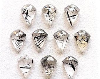 Black Rutile Quartz 8X12 MM Rose Cut Kite Shape With Flat Back Gemstone 10 Pieces Lot, AAA+ Natural Black Rutile Used For Jewelry Making