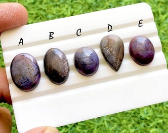 Mystic Glow Star Ruby Loose Gemstone Cabochon, Natural Burgundy Purple Corundum, Smooth Designer Gemstones For Jewelry Making - 37983-37987