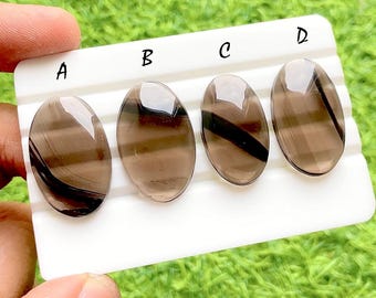 Shadow Line Obsidian Loose Cabochon For Wire Wrap, Natural Black Banded Stone, Elegant Designer Gemstone For Jewelry Making - 37681-37684