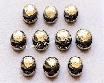 Golden Pyrite 8X10 MM Oval Shape Smooth Cabochon Gemstone 10 Pieces Lot, AAA+ Natural Golden Pyrite With Flat Back For Jewelry Making