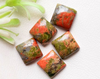 Unakite Square Cabochon With Flat Back 5 Pieces Lot | Size : 12 MM | AAA+ Calibrated Unakite Used For Handmade Jewelry