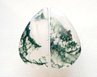 Moss Agate Pair Cabochon Loose Gemstone For Jewelry Making, AAA+ Natural Moss Agate Pair Cabochon For Handmade Jewelry  - 20594-20597