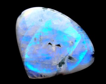 Big Rainbow Moonstone Cabochon With Black Tourmaline Dot | Size : 41X50X9 MM | AAA+ Natural Rainbow Moonstone For Handmade Jewelry - 19254