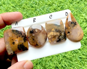 Autumn Mist Dendritic Agate Cabochons For Wire Wrap, Natural Landscape Agate Cabochons For Jewelry Making, Earth Tone Gemstones -35864-35867