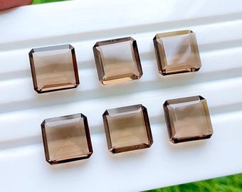 NEW Smokey Quartz 12 MM Faceted Cushion Shape With Pointed Back Gemstone 5 Pieces Lot For Jewelry Making, Smokey Quartz For Handmade Jewelry