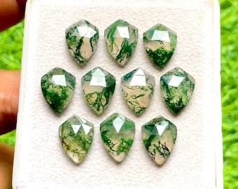 Moss Agate 10x14 MM Fancy Shield Shape Rose Cut With Flat Back Gemstone 10 Pieces Lot, AAA+ Natural Moss Agate For Jewelry Making