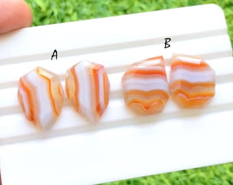 Sunset Flame Carnelian Agate Fancy Cut Perfect Matching Pair For Earrings, AAA+ Natural Banded Orange Agate Pair For Wire Wrap - 35354-35355