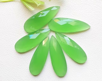 New Chrysoprase Onyx Pear Shape Rose Cut Gemstone 6 Pieces Lot | Size : 10x30 MM | AAA+ Chrysoprase Onyx With Flat Back For Jewelry Making