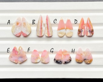 Strawberry Pink Opal Pair Cabochon Loose Gemstone For Handmade Jewelry, AAA+ Natural Pink Opal Matching Pairs For Earrings - 26992-26999