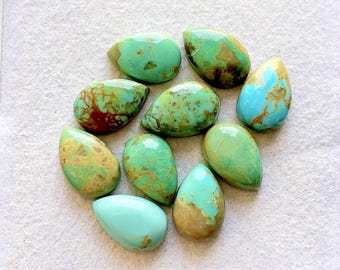 Selected Kingman Turquoise 8x12 MM Pear 10 Pieces Lot Parcel, AAA+ Natural Kingman Turquoise With Flat Back For Handmade Jewelry Making