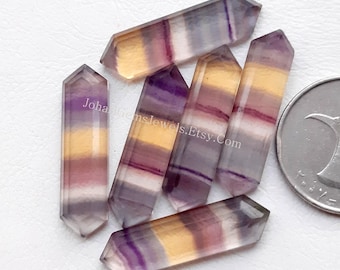 Latest Multi Fluorite Pencil Shape Gemstone - 6 Pieces Lot Multi Fluorite 30x8mm Pencil Shape Step Cut Gemstone For Jewelry Making